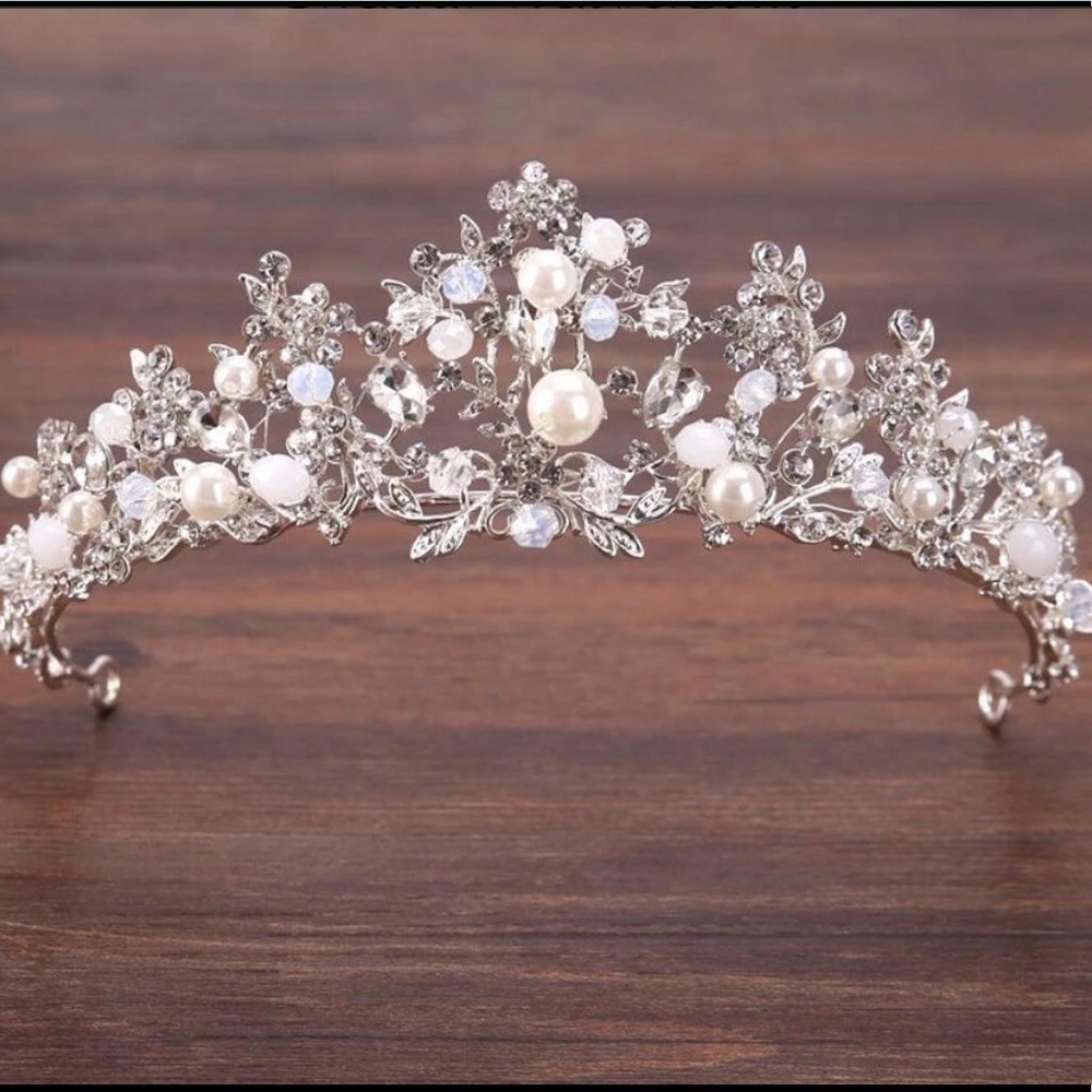 Silver Crystal Pearl Tiara